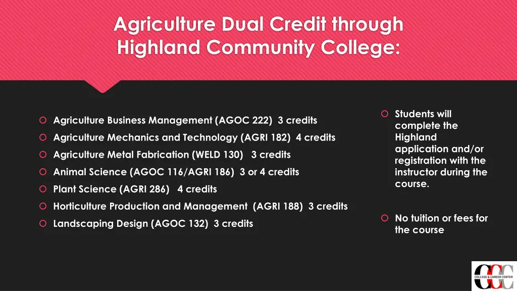 agriculture dual credit through highland