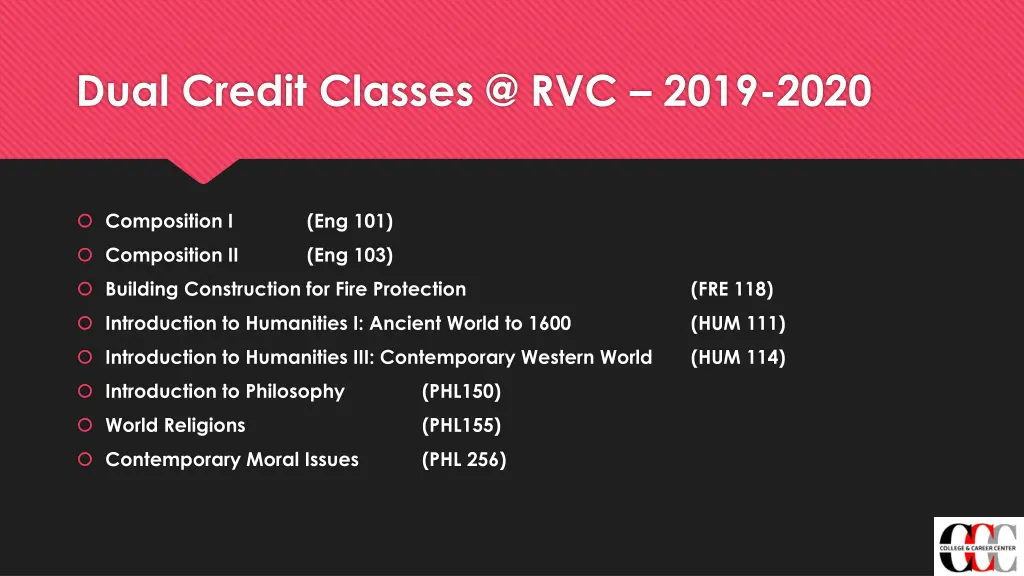 dual credit classes @ rvc 2019 2020