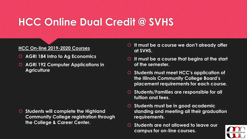 hcc online dual credit @ svhs