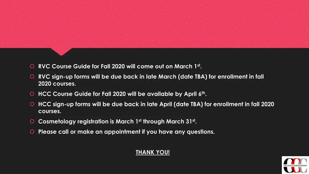 rvc course guide for fall 2020 will come