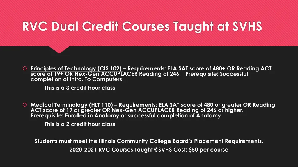 rvc dual credit courses taught at svhs 1