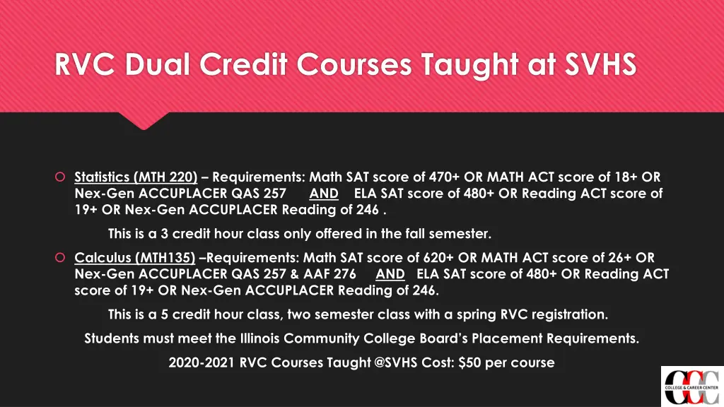 rvc dual credit courses taught at svhs