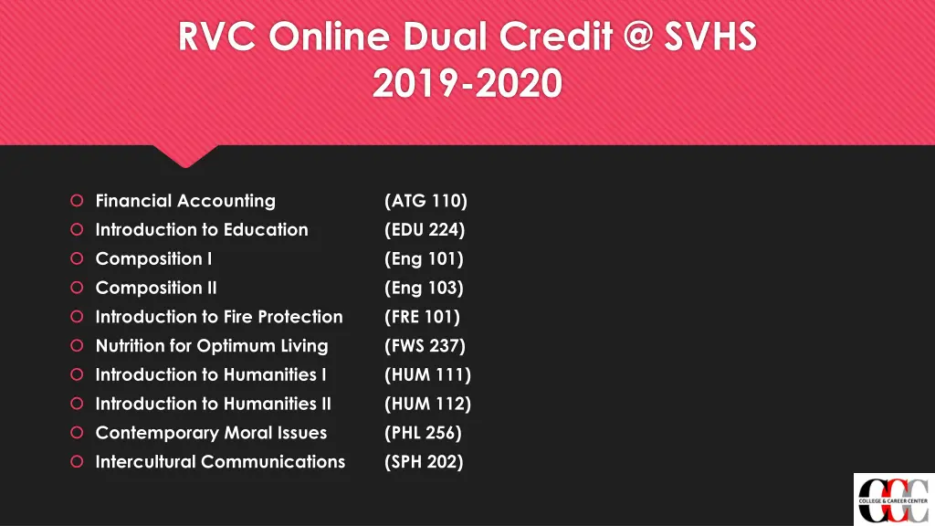 rvc online dual credit @ svhs 2019 2020