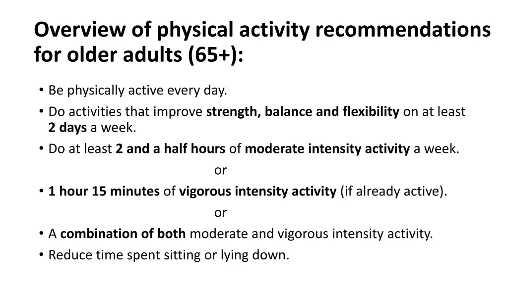overview of physical activity recommendations