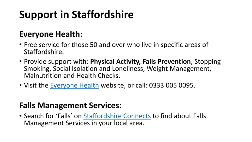 support in staffordshire