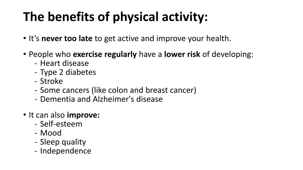 the benefits of physical activity