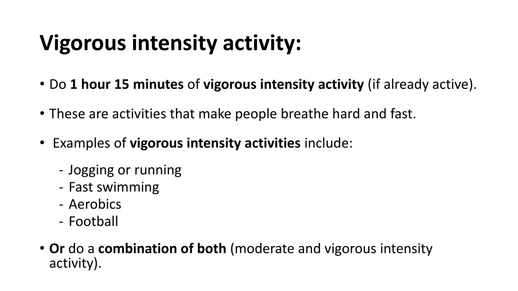 vigorous intensity activity