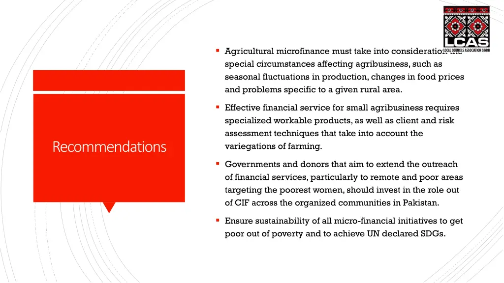 agricultural microfinance must take into