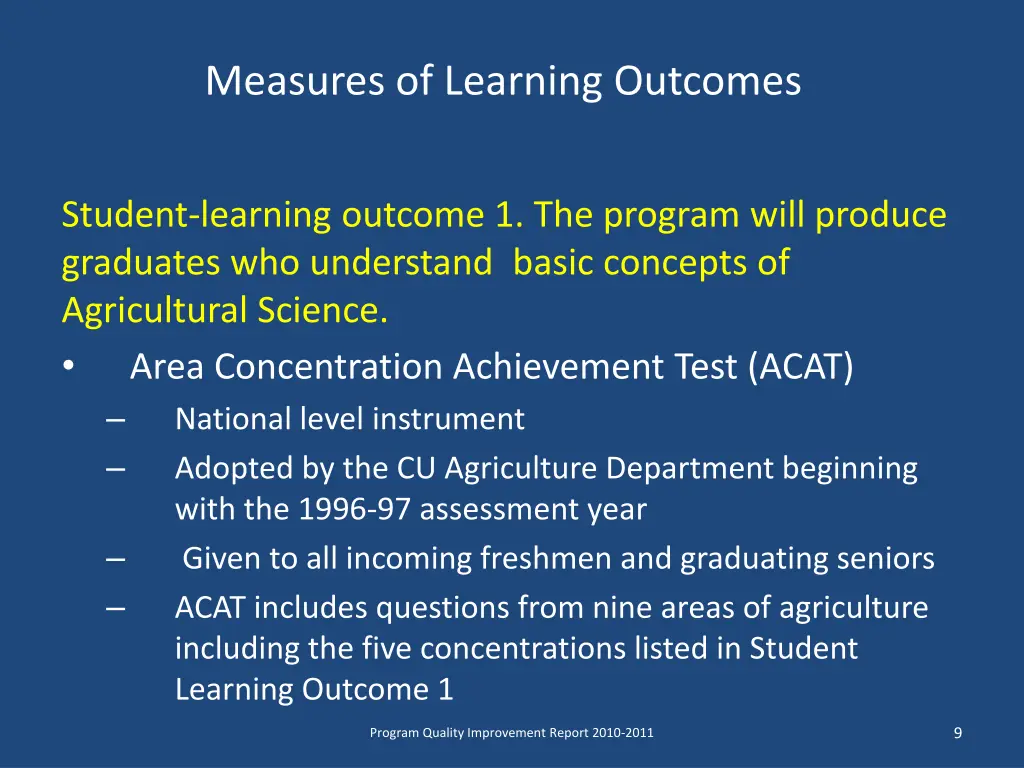 measures of learning outcomes