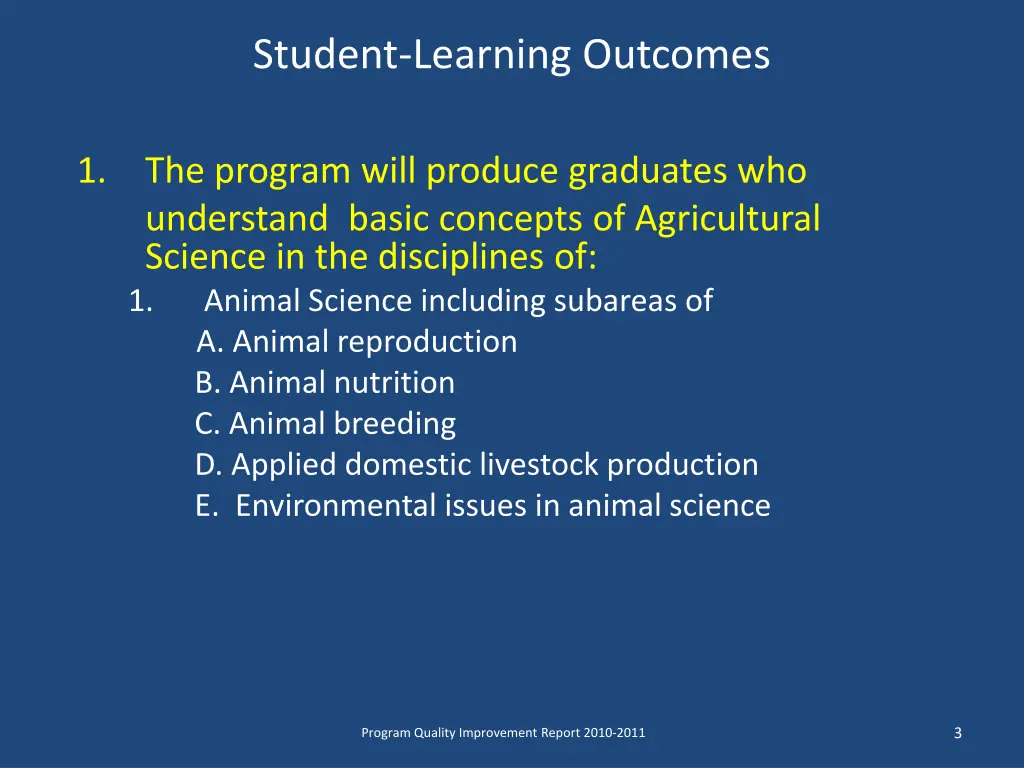 student learning outcomes