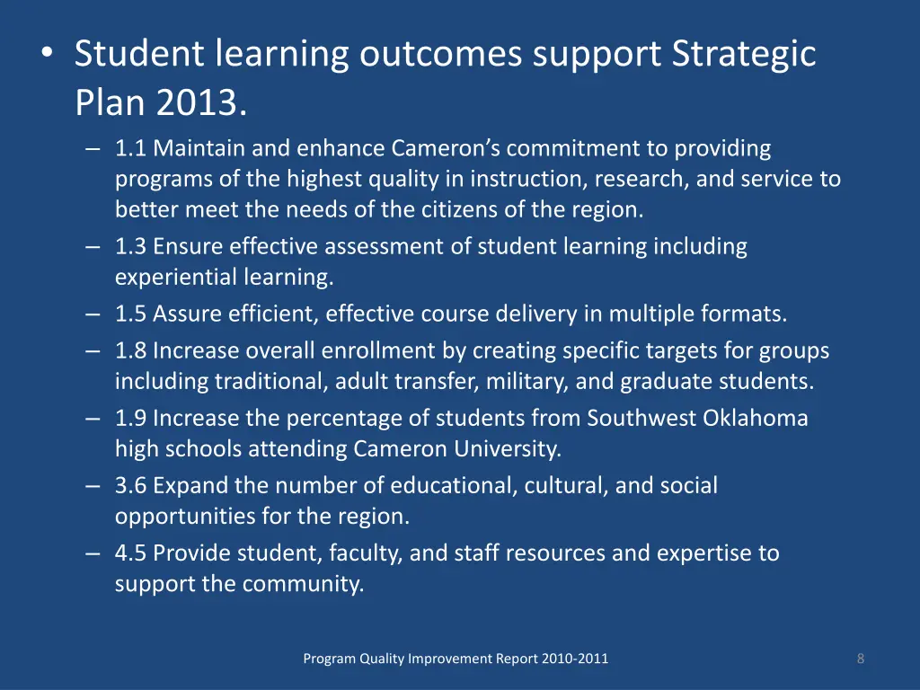 student learning outcomes support strategic plan
