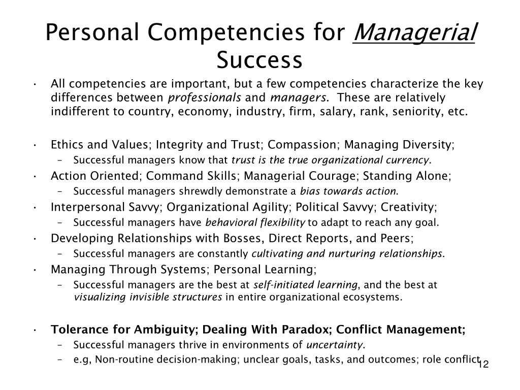 personal competencies for managerial success