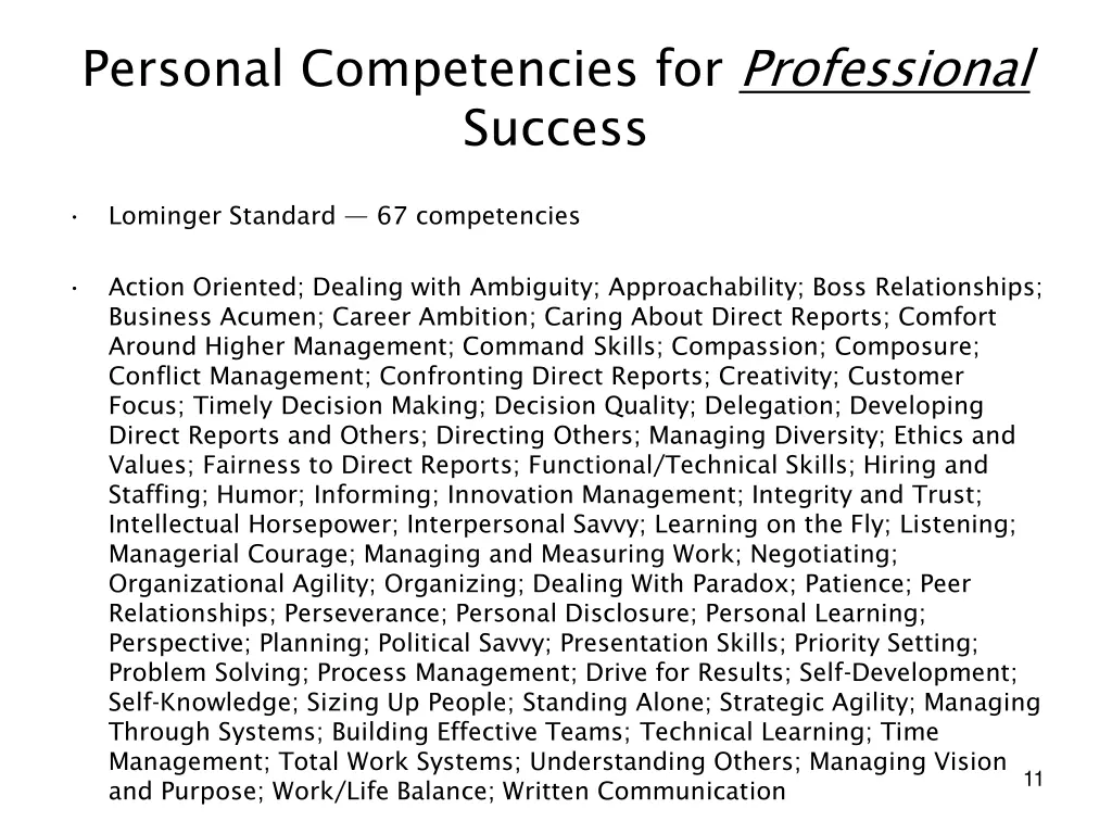 personal competencies for professional success
