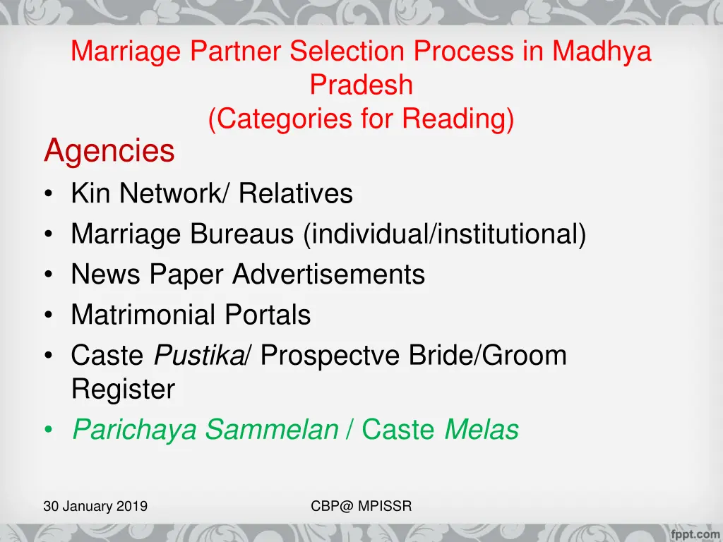 marriage partner selection process in madhya