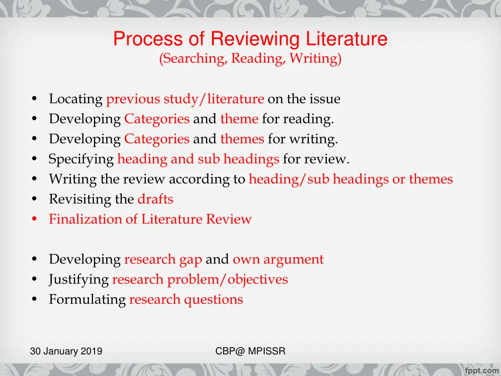 process of reviewing literature searching reading