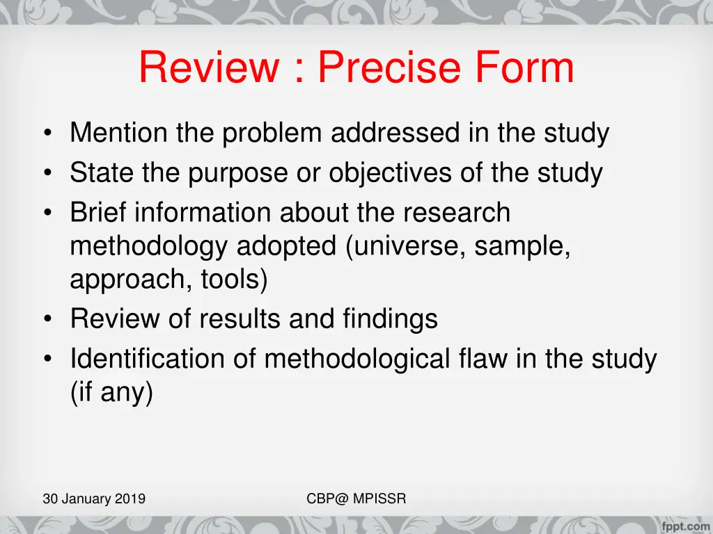 review precise form