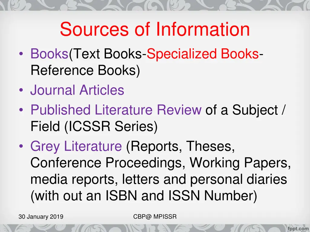 sources of information books text books