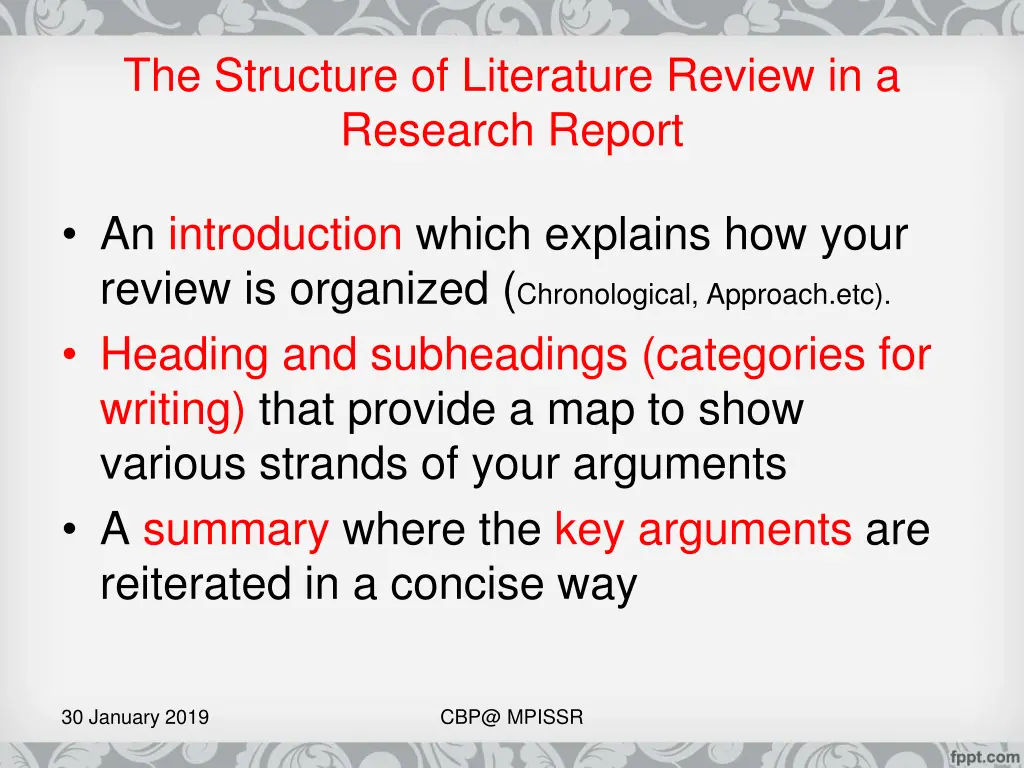 the structure of literature review in a research