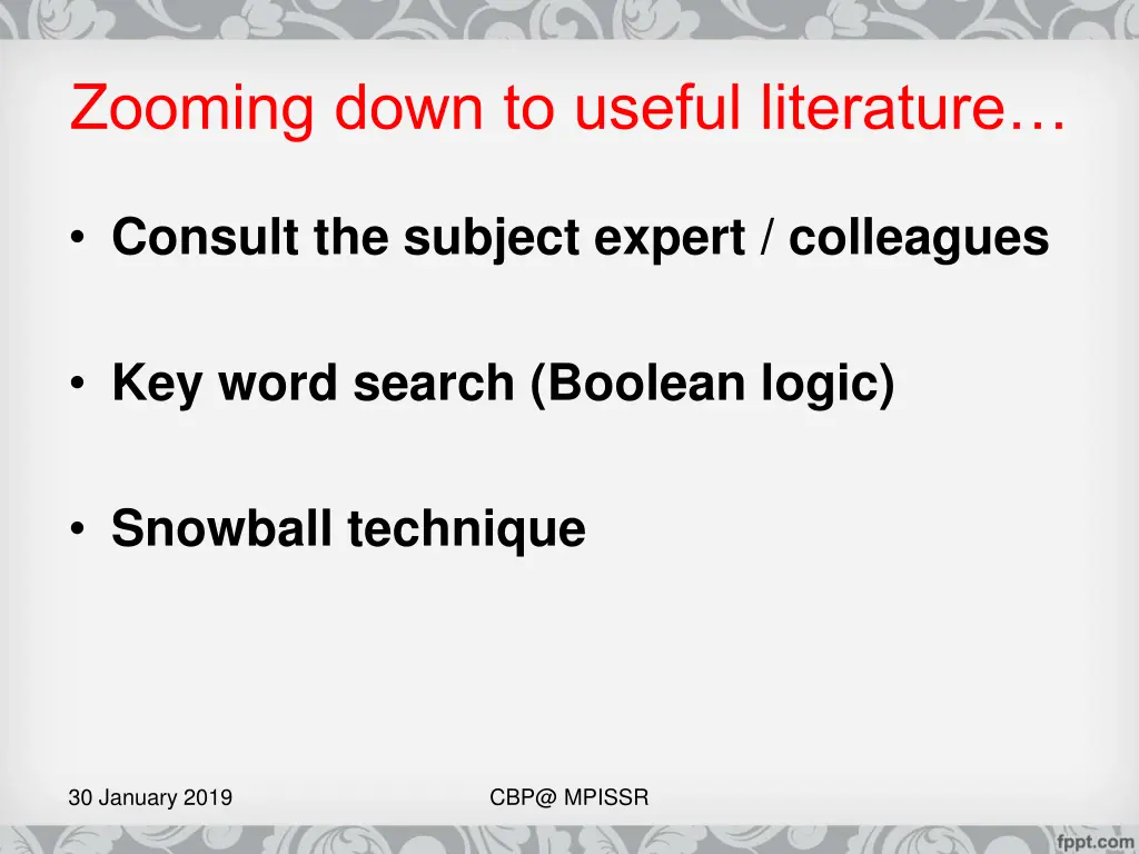 zooming down to useful literature