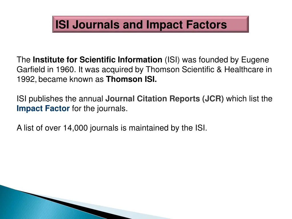 isi journals and impact factors