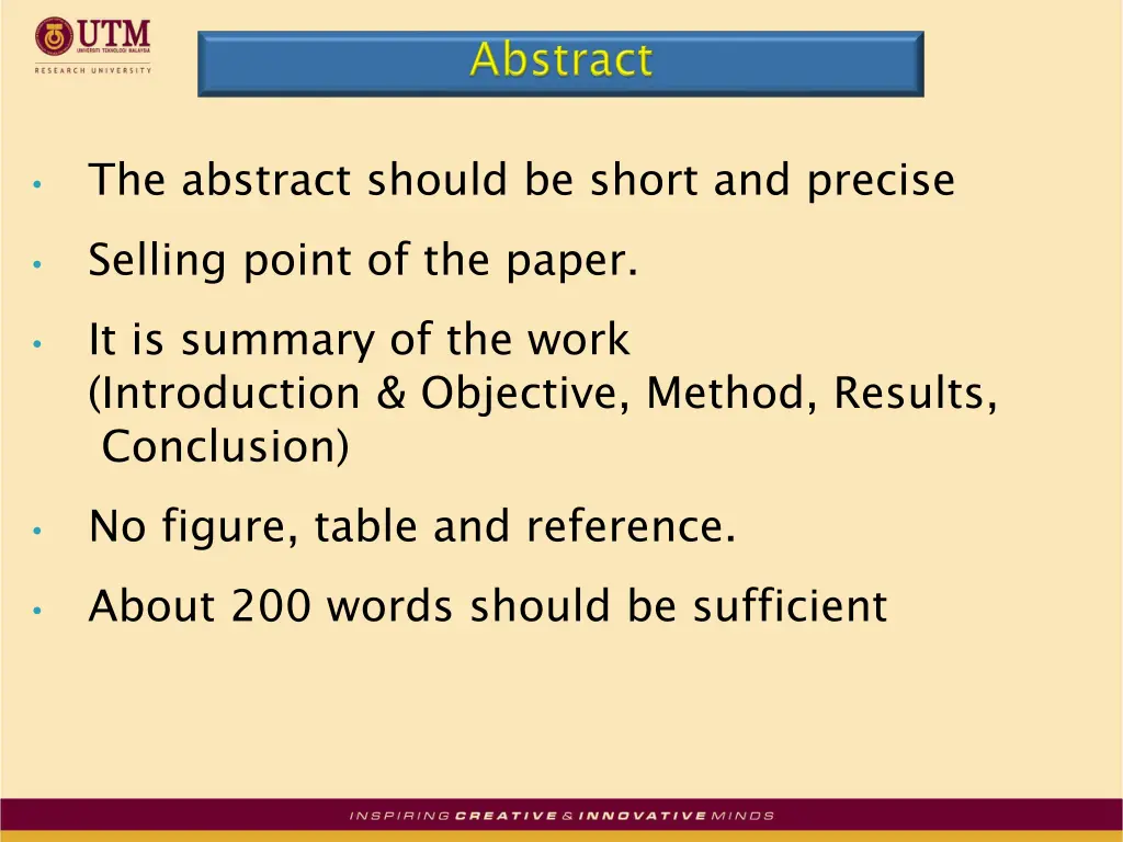 the abstract should be short and precise selling