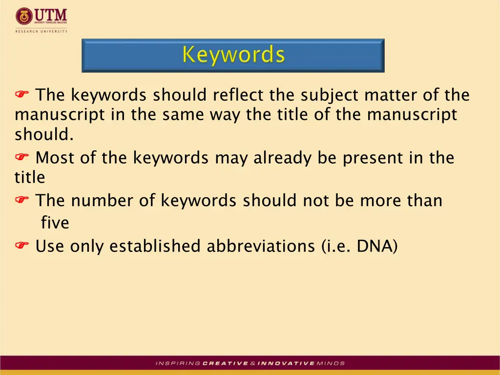 the keywords should reflect the subject matter
