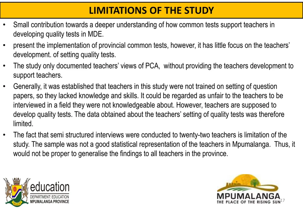 limitations of the study