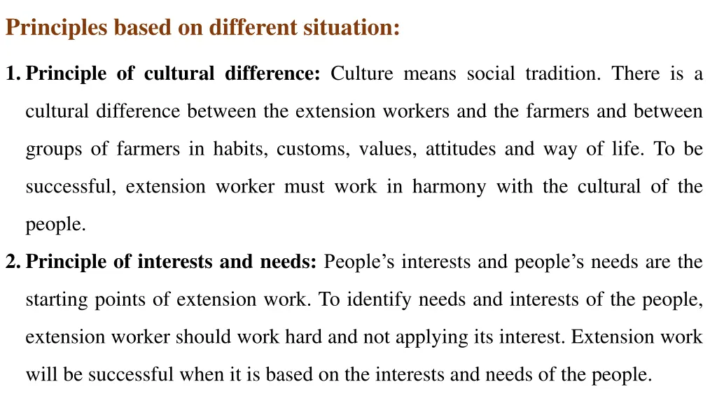 principles based on different situation