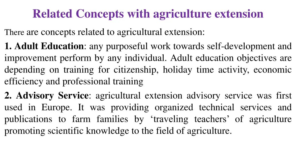 related concepts with agriculture extension