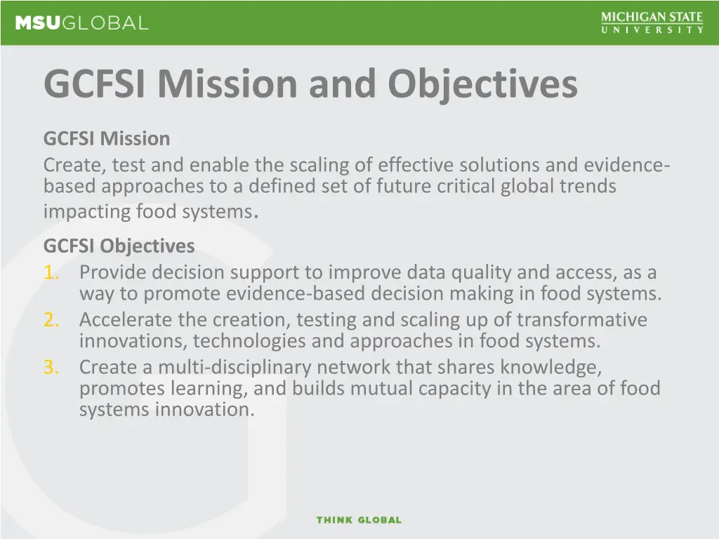 gcfsi mission and objectives
