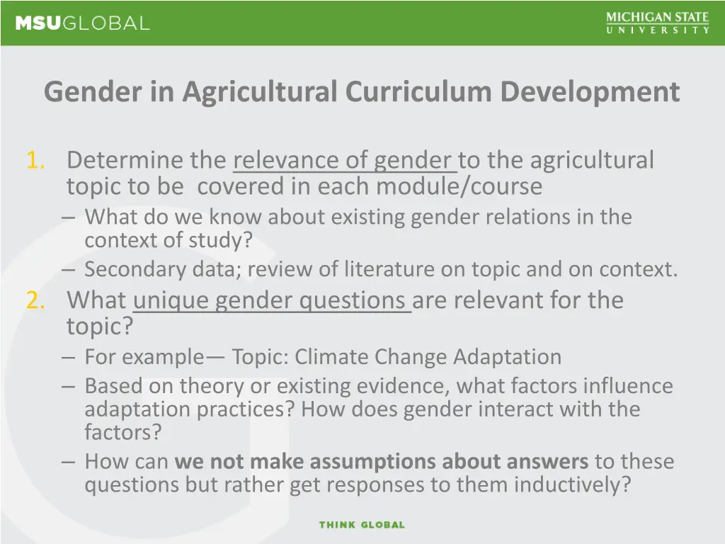 gender in agricultural curriculum development