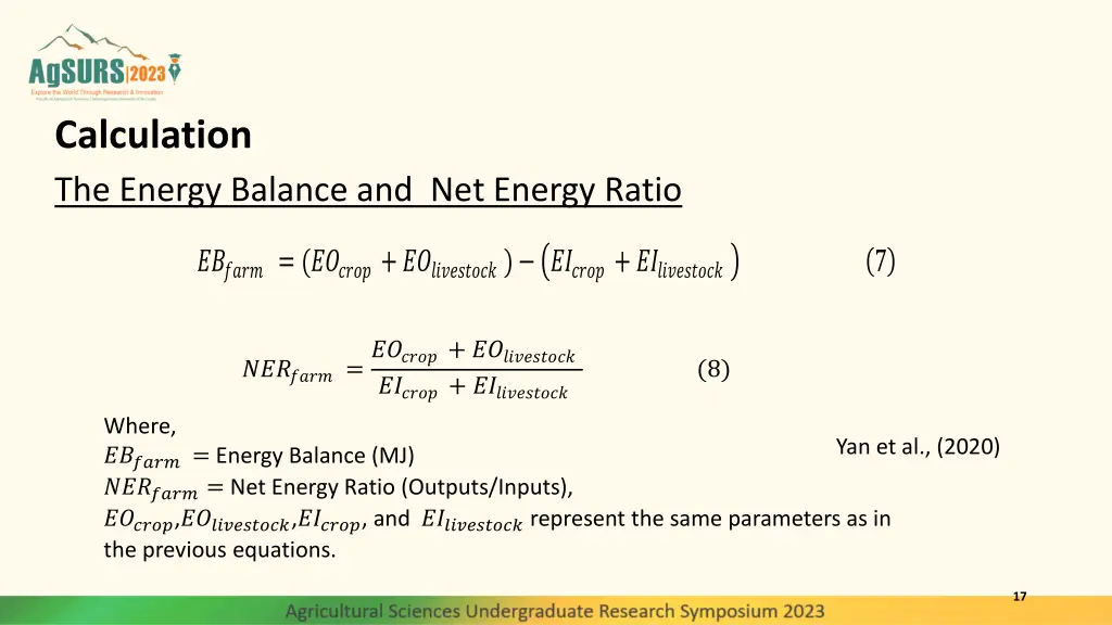 calculation the energy balance and net energy