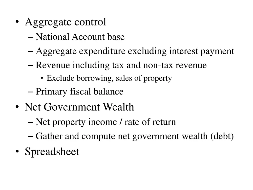 aggregate control national account base aggregate