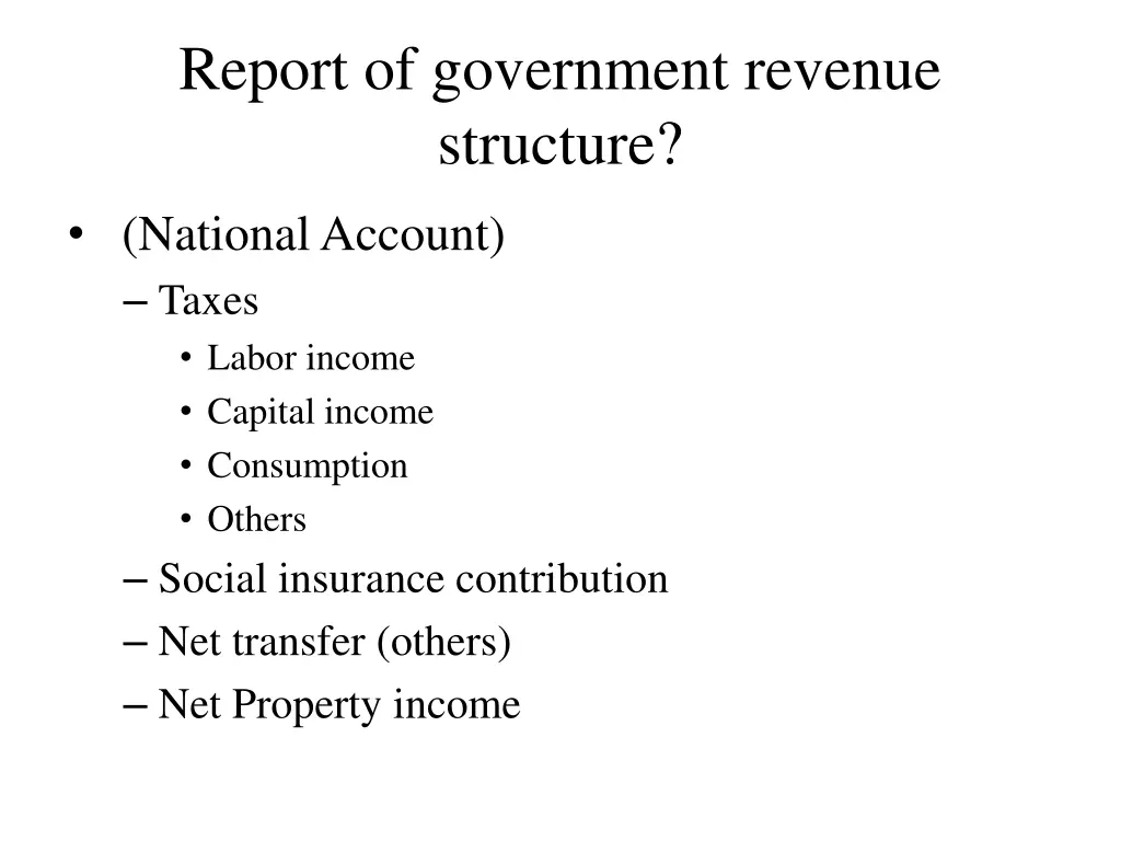 report of government revenue structure