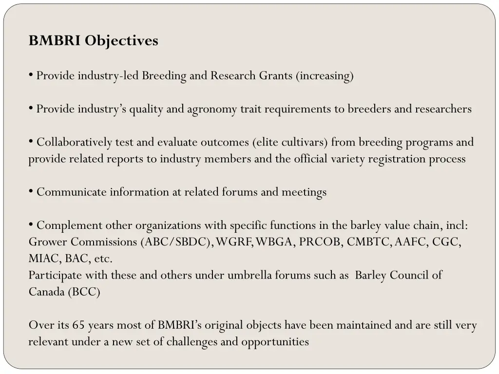 bmbri objectives provide industry led breeding