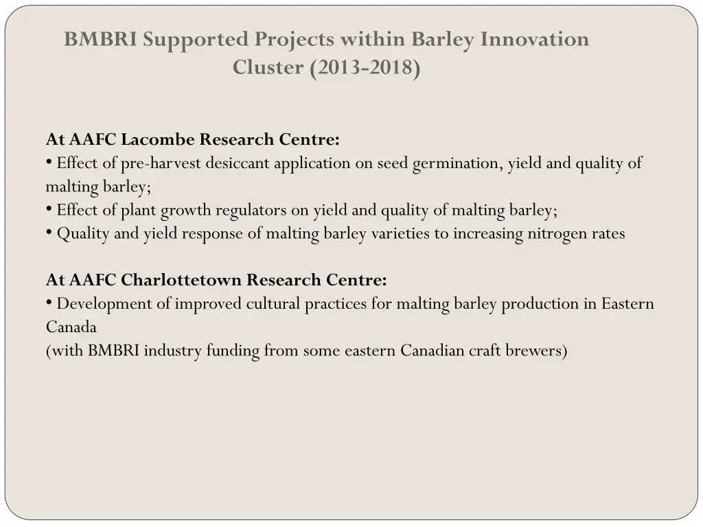 bmbri supported projects within barley innovation 1