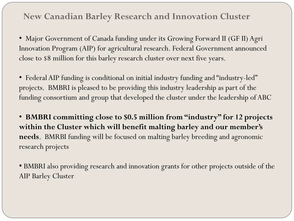 new canadian barley research and innovation