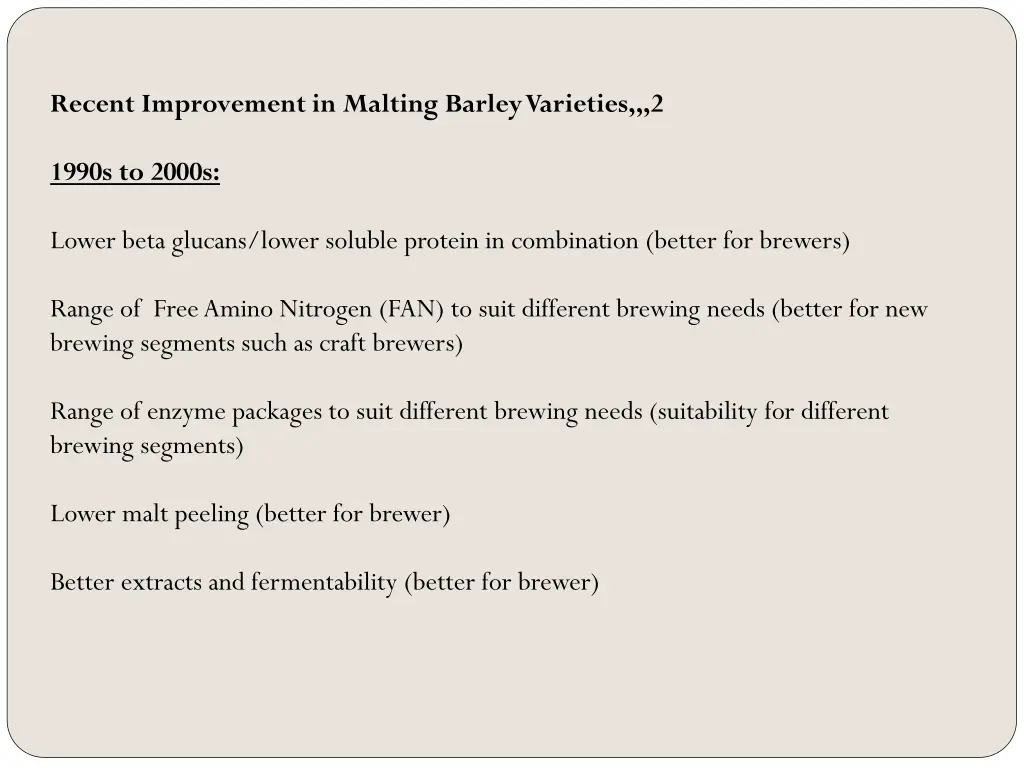 recent improvement in malting barley varieties 2