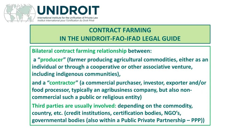 contract farming in the unidroit fao ifad legal
