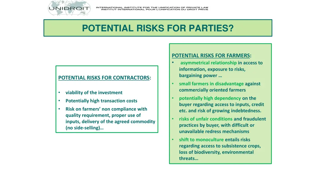 potential risks for parties