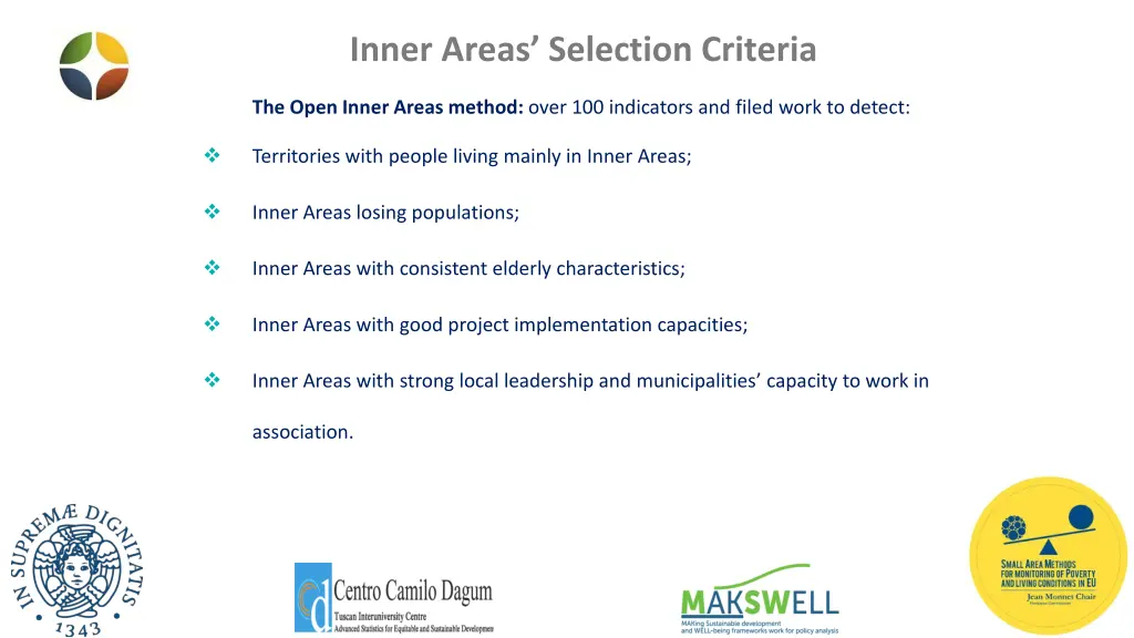 inner areas selection criteria