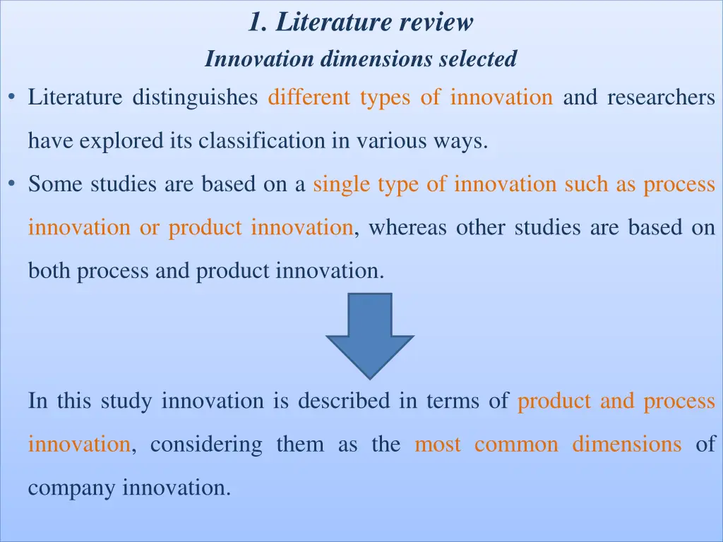 1 literature review innovation dimensions selected
