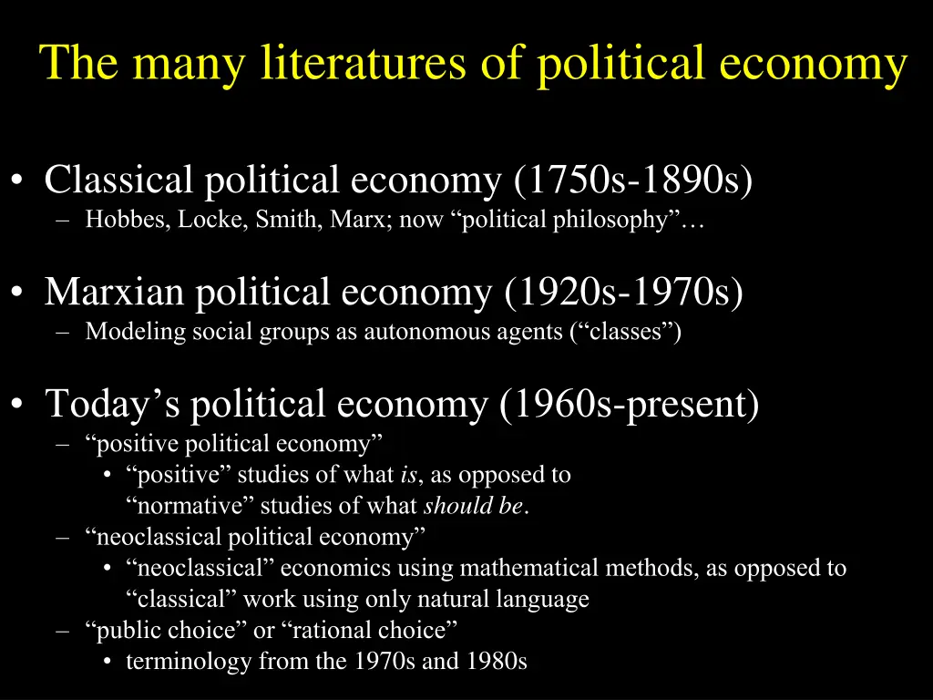 the many literatures of political economy