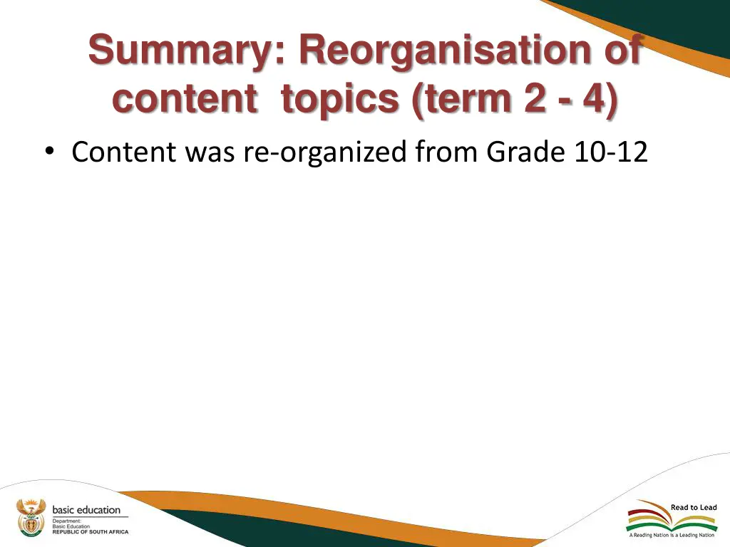 summary reorganisation of content topics term
