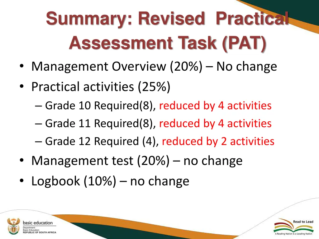 summary revised practical assessment task