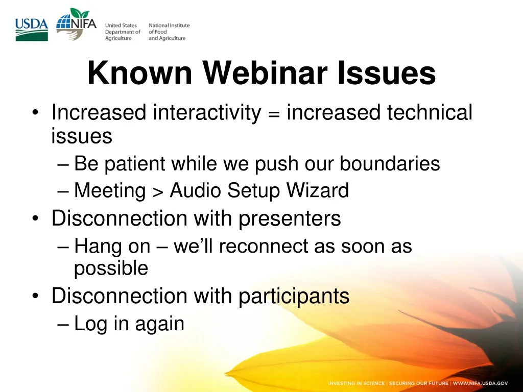 known webinar issues