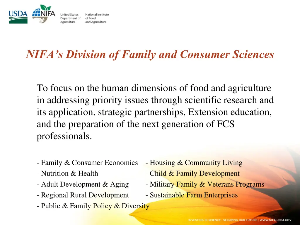 nifa s division of family and consumer sciences