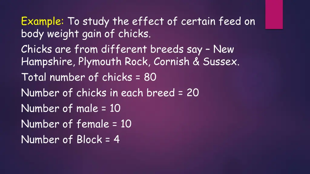 example to study the effect of certain feed