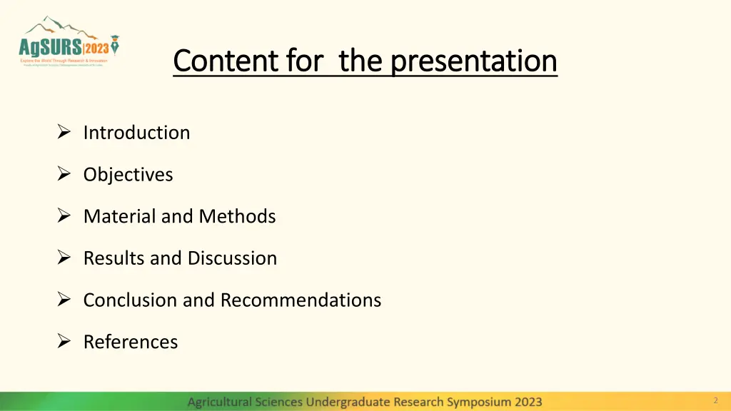 content for the presentation content