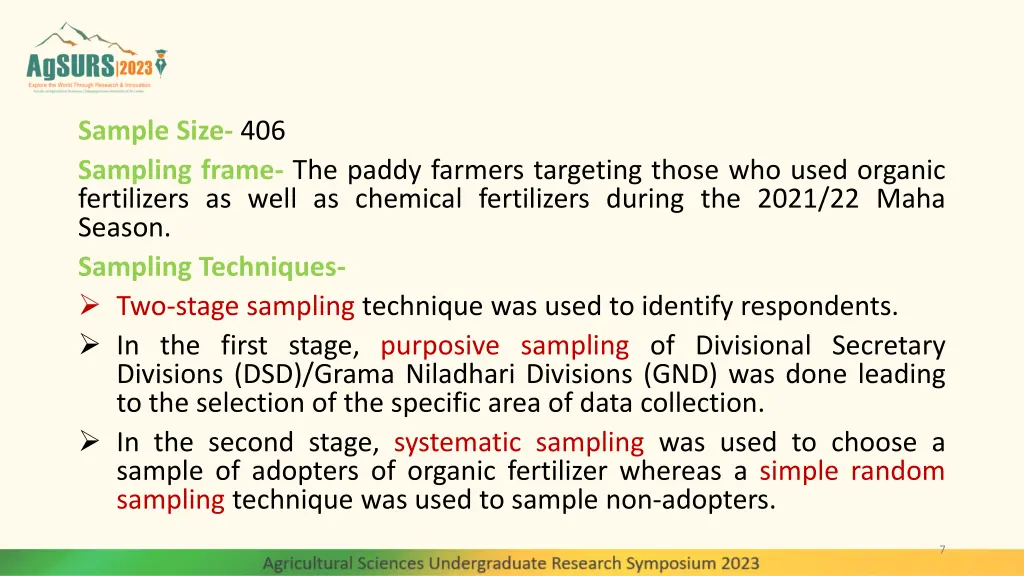 sample size 406 sampling frame the paddy farmers